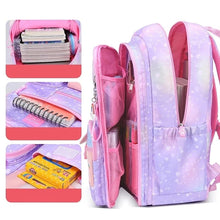 Cargar imagen en el visor de la galería, Mochila escolar de colores para niñas, morral escolar de princesa, impermeable, serie arcoíris MOD 6125-1168 SIN CARRO
