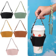 Cargar imagen en el visor de la galería, Funda  para termo reutilizable con cadena de viaje ecológica para bebidas, funda para botella de café, soporte para taza de cuero PU MOD CADENA CHICA
