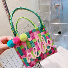 Cargar imagen en el visor de la galería, Bolso de mano de Color caramelo para niños y niñas, bolsa de playa tejida MOD 7903

