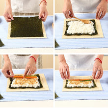 Cargar imagen en el visor de la galería, Mantel individual bambú Esterilla de Sushi de bambú Onigiri, suministros de herramientas de fabricante de rodillos de arroz, utensilios de cocina japoneses, 24x24cm, MOD DZ42
