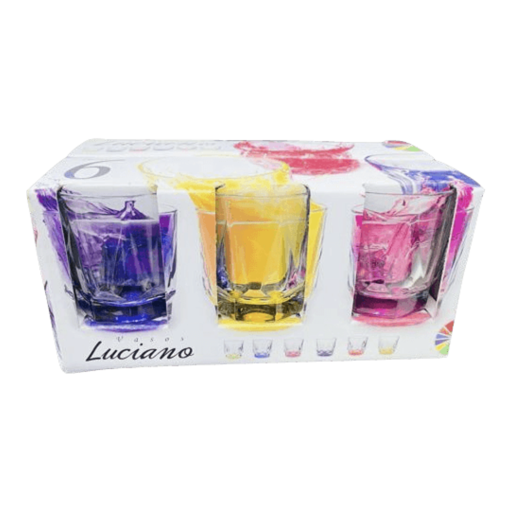 Juego de 6 pz de vasos de cristal fondo de colores MOD LUCIANO
