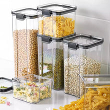Cargar imagen en el visor de la galería, Caja de Pasta hermética transparente 1500ml  para despensa, latas selladas multigrano, contenedor de almacenamiento de alimentos, refrigerador de cocina de plástico con tapa fresca

