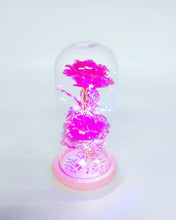 Cargar imagen en el visor de la galería, Rosa de la bella y la bestia, flores preservadas eternas, luz led, cúpula de cristal MOD YJ7681-105A
