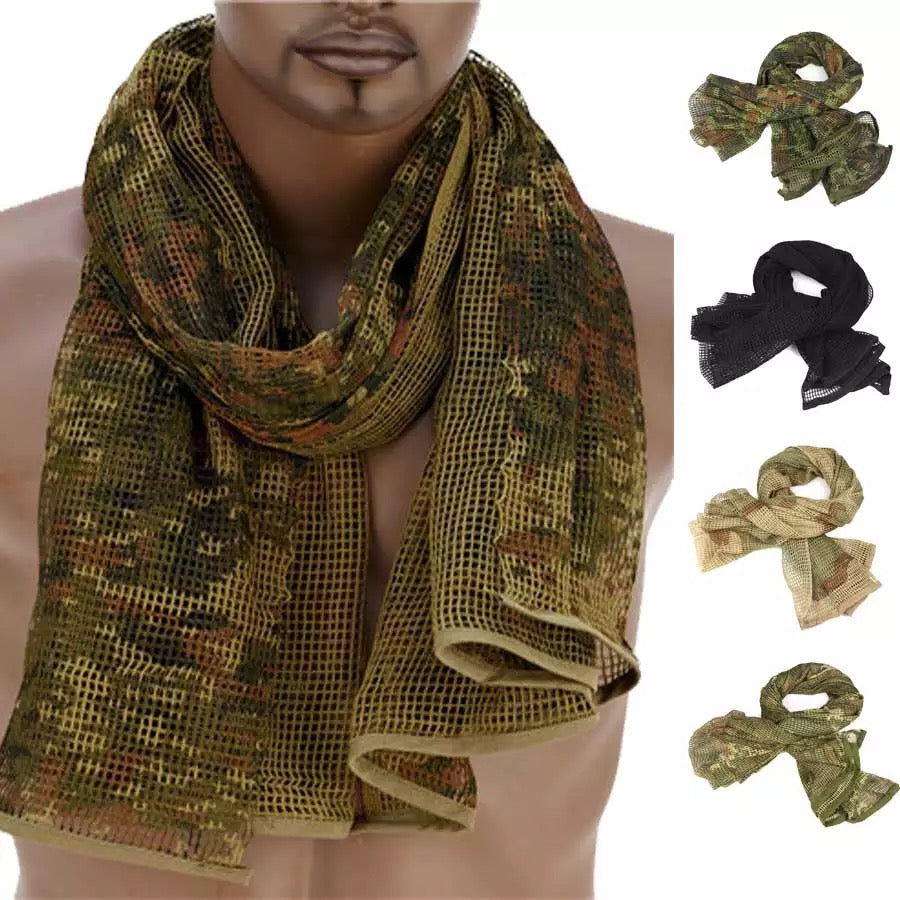 Pañuelo táctico de camuflaje militar para hombre y mujer, bufanda transpirable de malla, velo facial de francotirador para camuflaje, Airsoft, caza, ciclismo, 190x90