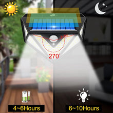 Cargar imagen en el visor de la galería, Luz Solar de 1200lm con Sensor de movimiento 166 LED 270 gran angular IP65, resistente al agua, 3 modos, lámpara Solar inalámbrica para exteriores y jardín.   CL-166

