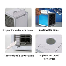 Cargar imagen en el visor de la galería, Minidispositivo de aire acondicionado con 7 LUCES LED humidificador con USB, purificador de Mesa para el hogar, dormitorio y oficina, refrigeración MOD 8856

